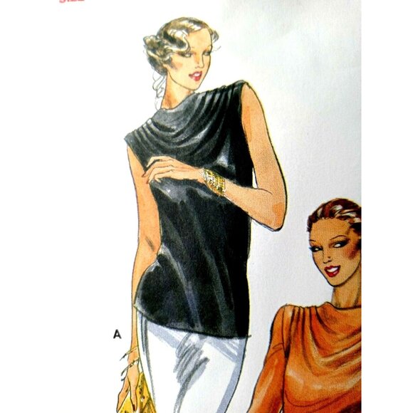 Vintage 80s Butterick 6910 Cowl Drape Blouse Top Sewing Pattern Size 12 Cut Chic - Picture 3 of 4